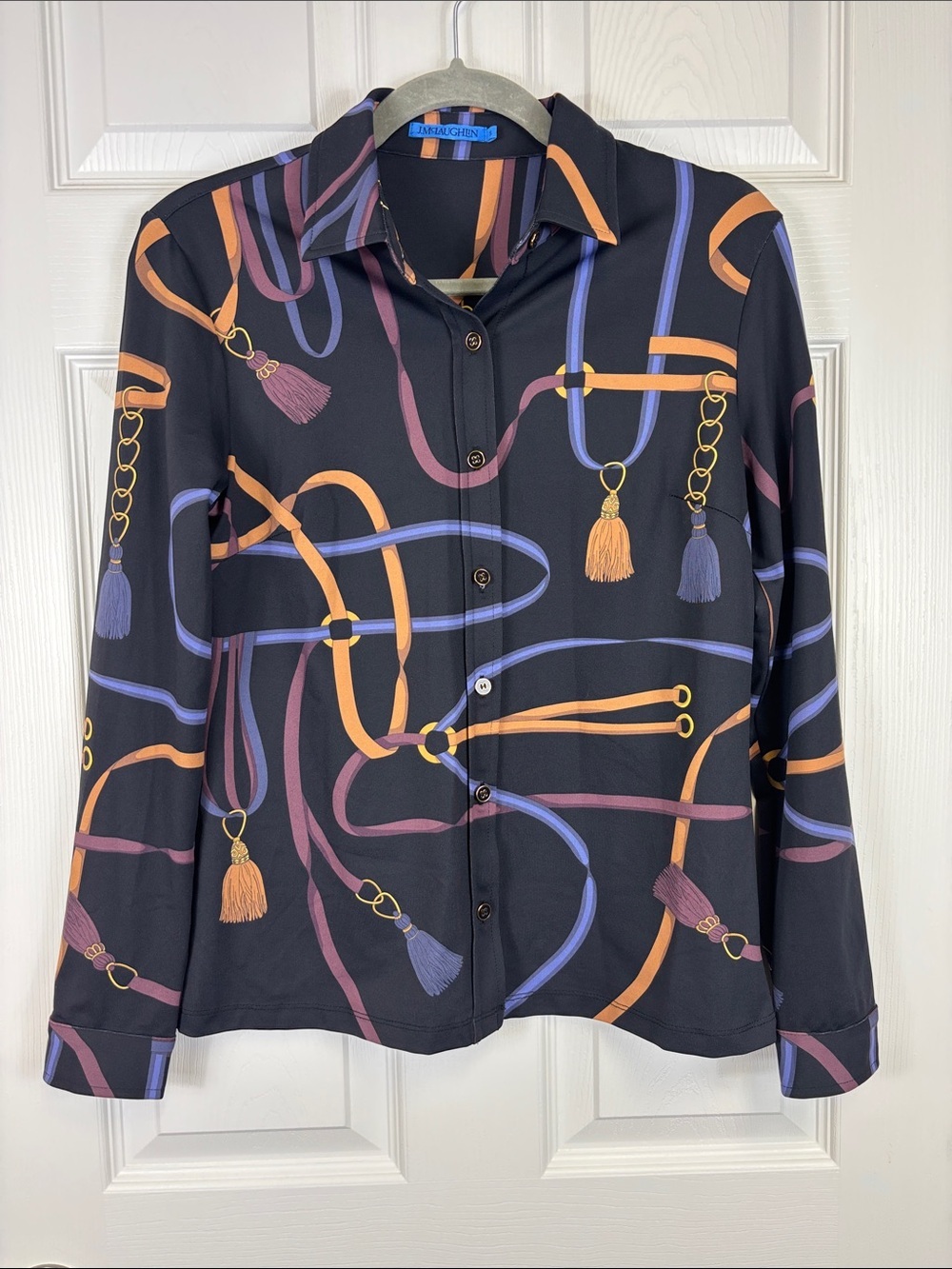 J. McLaughlin equestrian Catalina cloth blouse sz sm